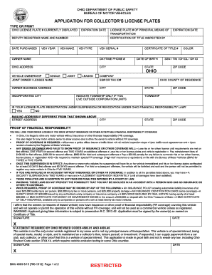 Ohio Collector's License Plates Application