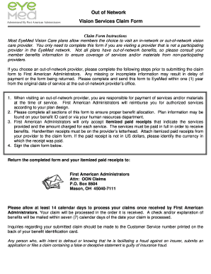Out of Network Vision Services Claim Form