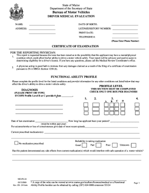Maine Driver Medical Evaluation Form