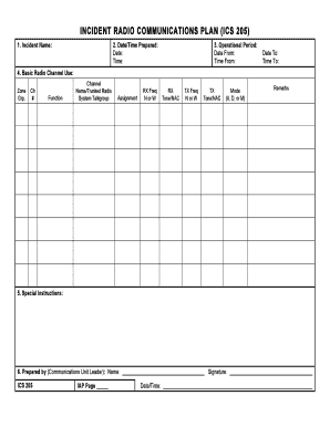 Incident Radio Communications Plan (ICS 205)