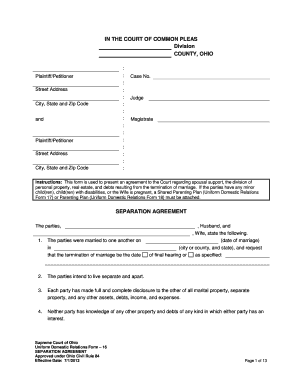 Ohio Separation Agreement Form