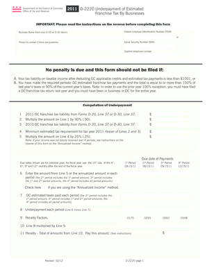 DC Franchise Tax Underpayment Form