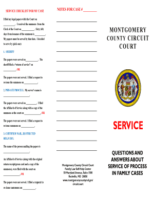 Service Checklist for Case Notes