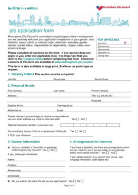 Birmingham City Council Job Application Form