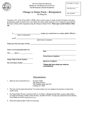 South Carolina Notary Resignation Form