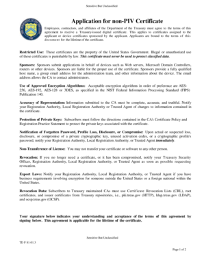 US Treasury Non-PIV Certificate Application