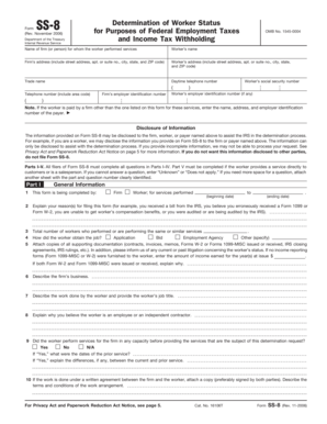 Form SS-8 Worker Status Determination