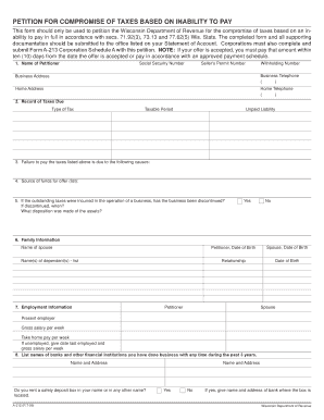 Petition for Tax Compromise Based on Inability to Pay