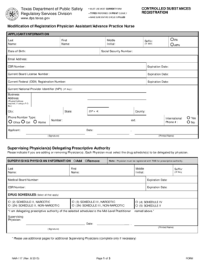 Texas Controlled Substances Registration Modification Form