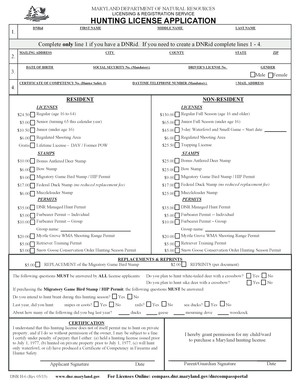 Maryland Hunting License Application
