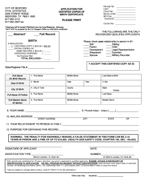 Texas Birth Certificate Application