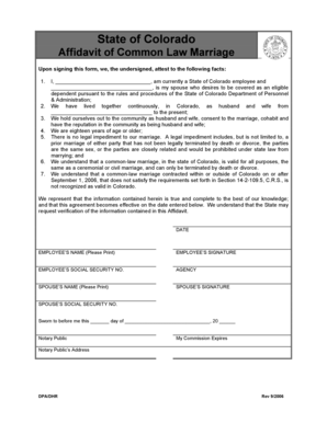 Colorado Affidavit of Common Law Marriage