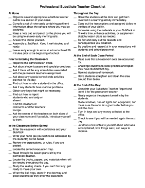 Professional Substitute Teacher Checklist