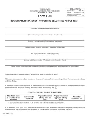Form F-80 Registration Statement