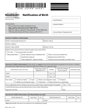 Massachusetts Notification of Birth Form