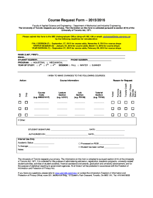 University of Toronto Course Request Form