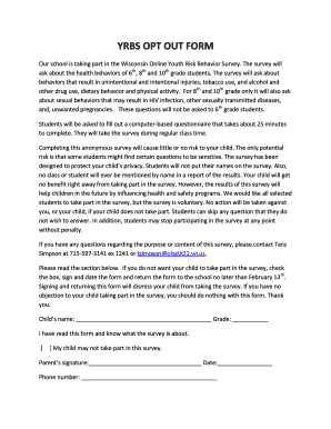 Wisconsin Online Youth Risk Behavior Survey Opt-Out Form