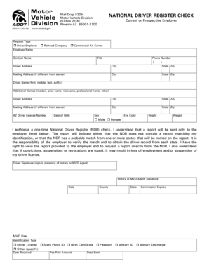 Arizona National Driver Register Check Form