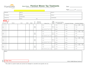 Premium Woven Top Treatments Order Form