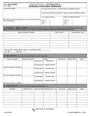 IRS Form 433-F Collection Information Statement