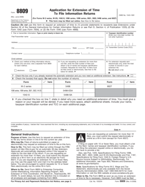 IRS Form 8809 Application for Extension of Time to File Information Returns