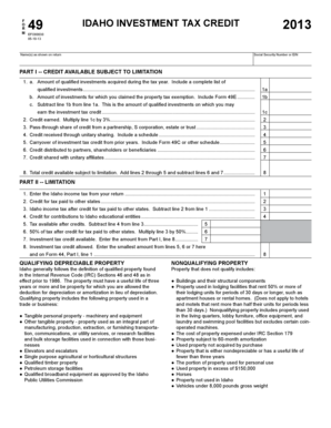 Idaho Form 49 Investment Tax Credit