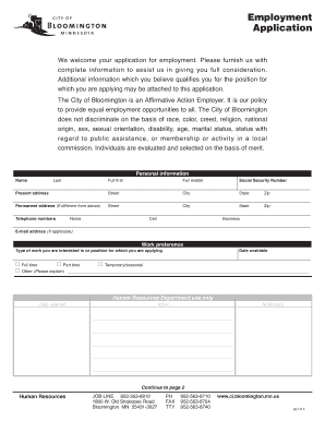 City of Bloomington Employment Application