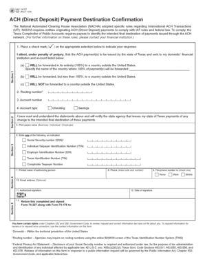 Texas ACH Payment Destination Confirmation Form 74-227