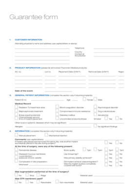 Thommen Medical Implant Guarantee Form