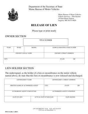 Maine Release of Lien Form
