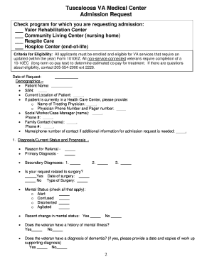Tuscaloosa VA Medical Center Admission Request Form