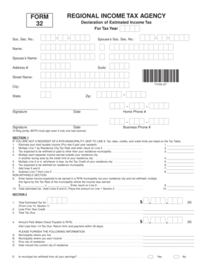 Form 32 Regional Income Tax Estimated Tax Declaration