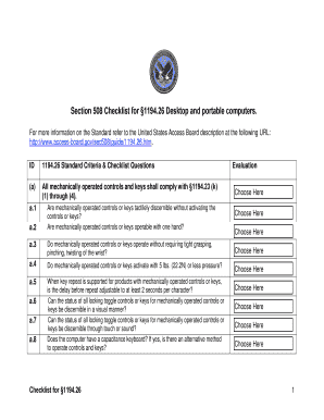 Section 508 Checklist for Desktop and Portable Computers