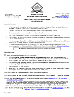 Delaware Homeowner Electrical Permit Application