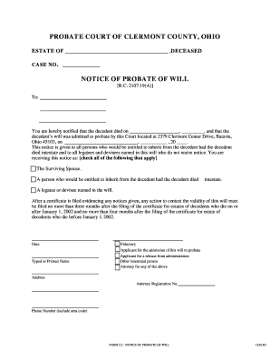 Notice of Probate of Will