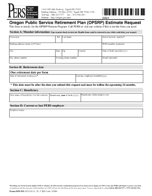 Oregon Public Service Retirement Plan Estimate Request
