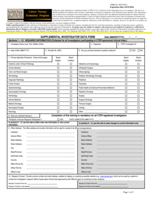 Supplemental Investigator Data Form