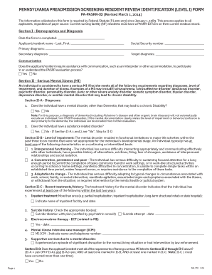 Pennsylvania Preadmission Screening Resident Review Form