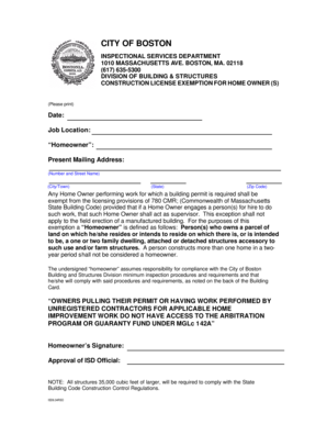 Construction License Exemption for Homeowner
