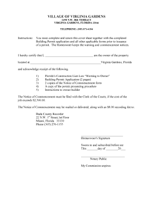 Florida Building Permit Application Cover Sheet