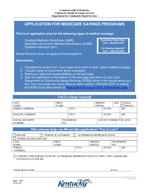 Kentucky Medicare Savings Programs Application