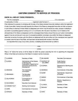 Uniform Consent to Service of Process Form U-2