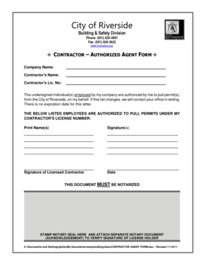 Contractor Authorized Agent Form