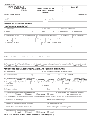 Michigan Friend of the Court Case Questionnaire