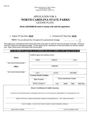 North Carolina State Parks License Plate Application