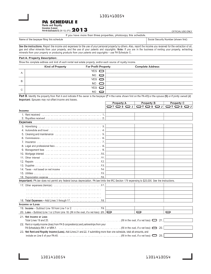 PA Schedule E Rents and Royalty Income (Loss) Form