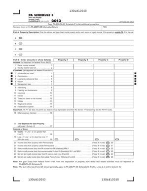 PA Schedule E Rent and Royalty Income Form