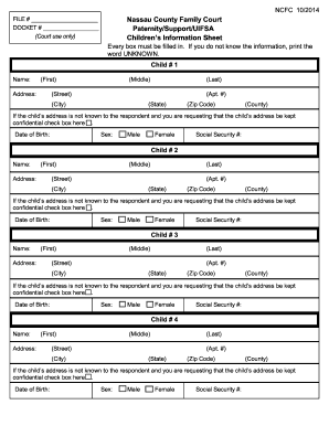Nassau County Family Court Children's Information Sheet