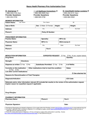 Bayou Health Pharmacy Prior Authorization Form
