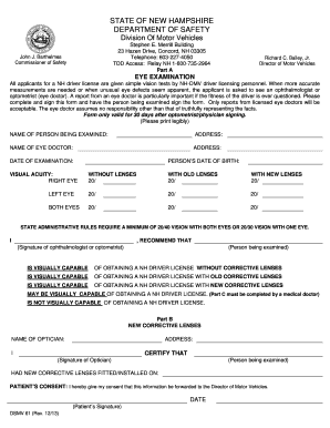New Hampshire Driver License Eye Examination Form